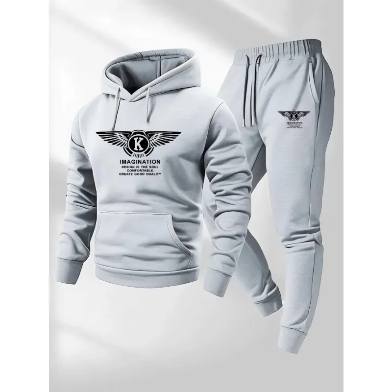 Męski dres sportowy na jesień i zimę 2025 z kapturem i spodniami dresowymi, odzież męska do sportów outdoorowych.
