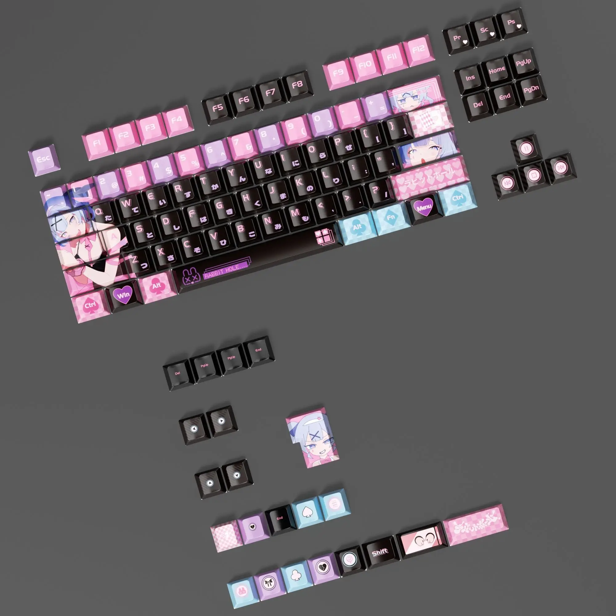 109 Key Rabbit Hole Keycaps Cherry Dye-Sub Cute PBT Anime Game Key Cap for Magnetic Axis Mechanical Keyboard 60/63/64/68/75/87