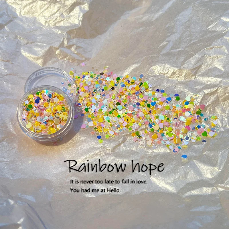 Kleur Gecoate Glitter Nagel Versieren Gemengde Stervormige Hart Nagel Japanse Schattige Cirkel Diy Materialen Dragen Nagelaccessoires