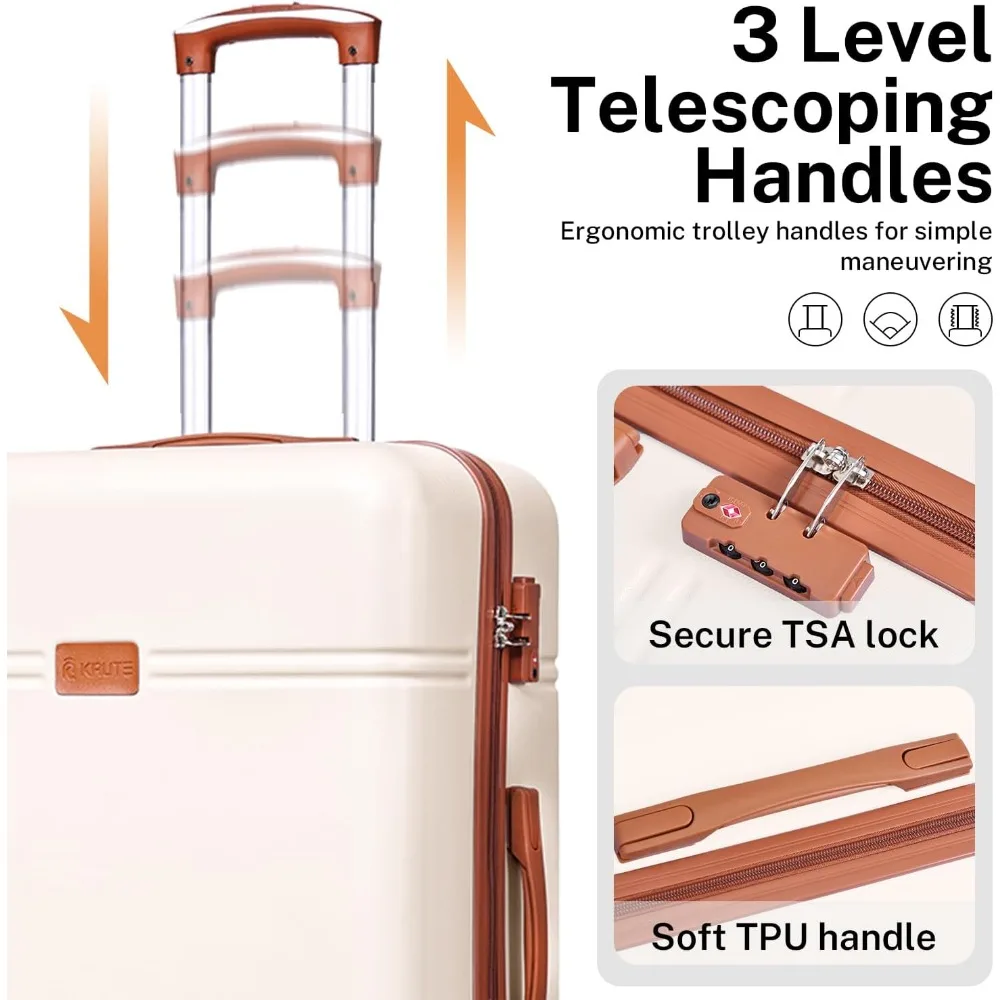 Von Fluggesellschaften zugelassenes 3-teiliges Hartschalen-Koffer-Set mit Spinnerrädern und Kulturtasche – Gepäck aus PC+ABS-Material