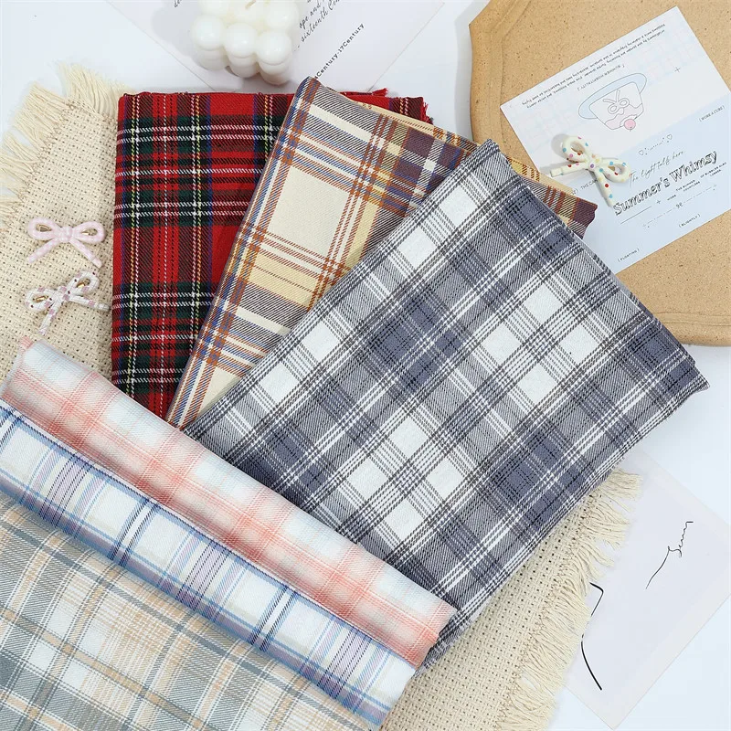 Plaid Fabric for DIY Sewing Handmade Pleated Skirt Small Object Bow Tie Hairband Clothing Fashion Material Cloth By The Meter