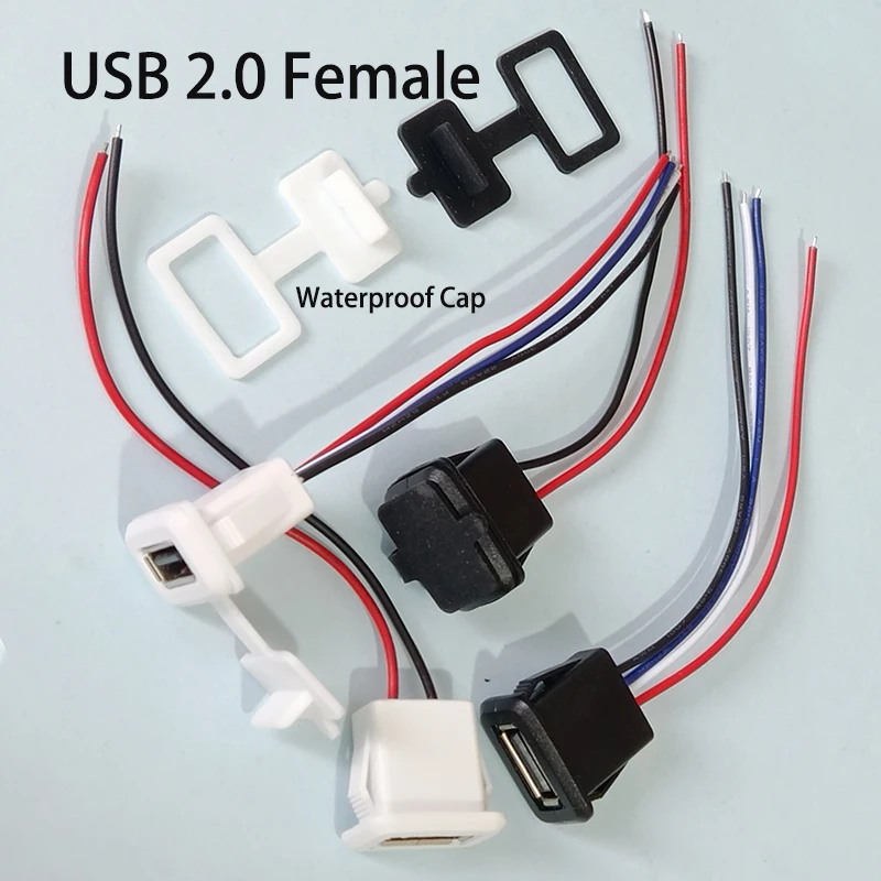 

1PCS USB 2.0 Waterproof Wire Type Female Power Jack 2/4Pin Connector Lamp Toy Charging Port Mobile Phone Data Charging Port