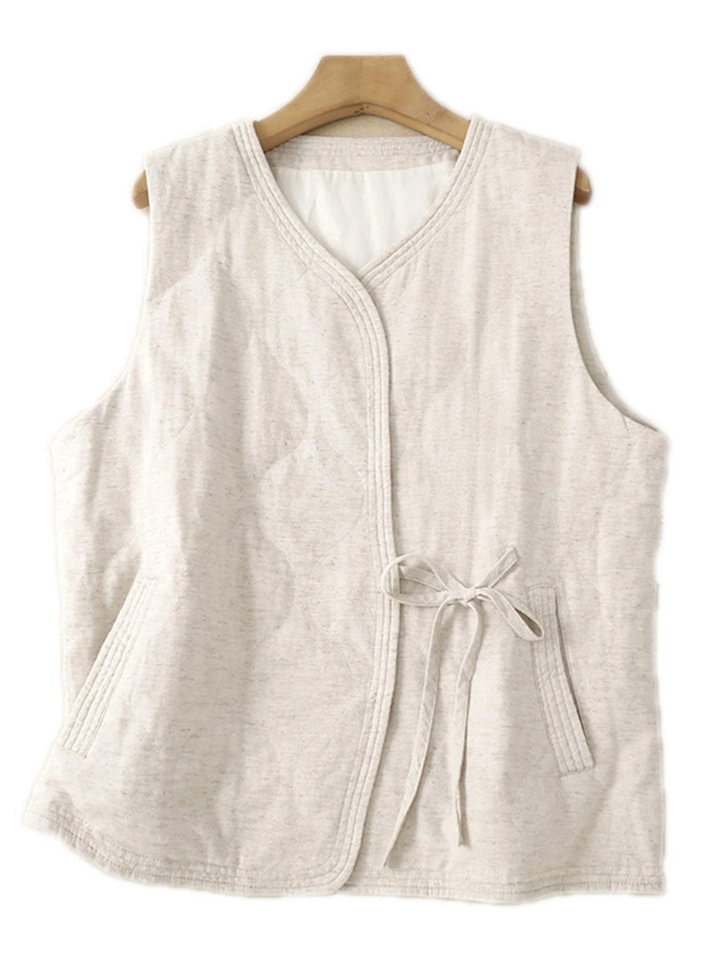 Winter New plus Size Women's Thickened Cotton Linen Vest Jacket V-Neck Tie-Dye Artistic Style Sleeveless Outerwear Coat 5