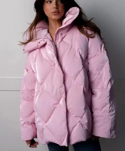 

Новая осенне-зимняя свободная матовая глянцевая хлопковая куртка для женщин, однотонная лацкан, свободная теплая куртка с хлопковым пухом