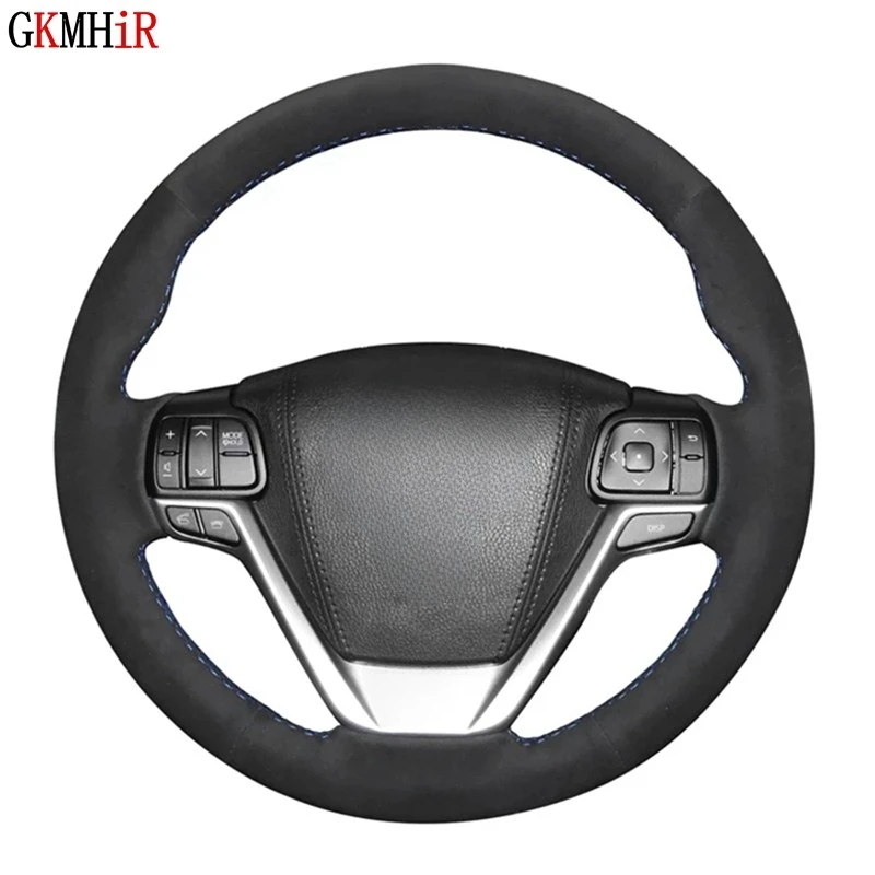 Anti-Slip Black Genuine Leather Suede Car Steering Wheel Cover For Toyota Highlander 2014-2019 Sienna 2015-2019