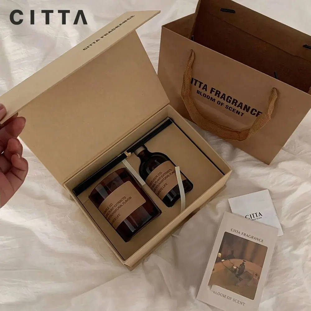 

CITTA 2 Pack Reed Diffuser Sets and Scented Candles and Home Fragrance,Natural Soy Wax Candle for Birthday Valentine Present