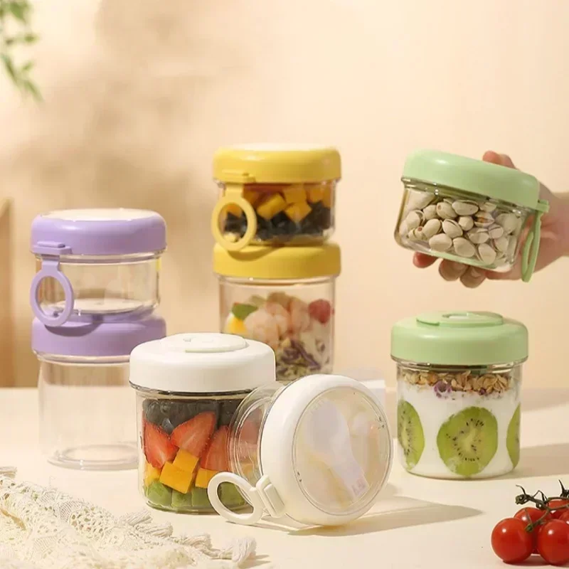 1/2Layer Breakfast Fruit Oat Yogurt Salad Cup with Spoon Large Capacity Clear Fruit Vegetable Salad Seal Up Bowl Food Container