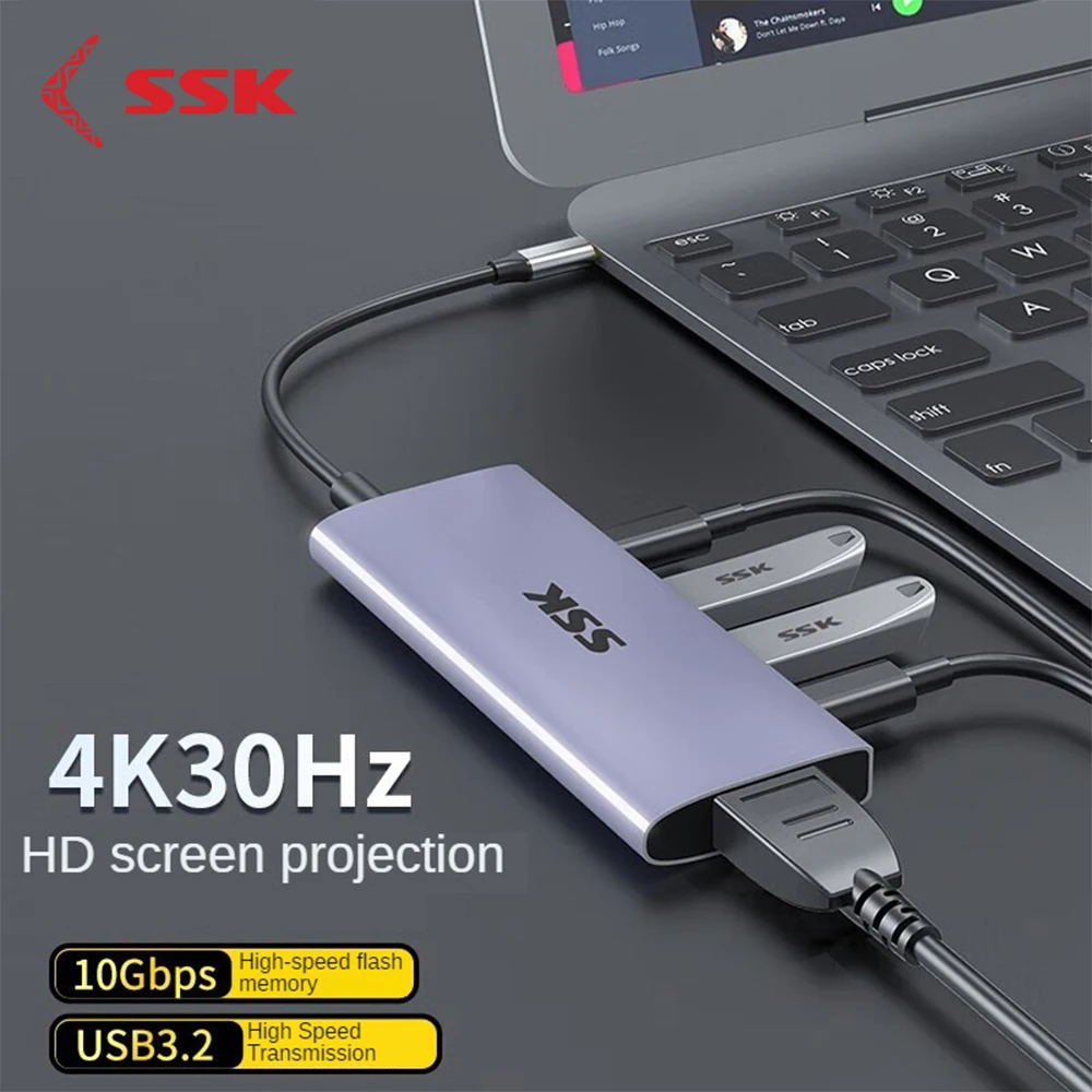 

SSK USB C 5 in 1 Hub 4K USB Type C Deck to HDMI PD USA 3.2 Adapter USB C Dock for MacBook Pro laptop Docking Station USB HUB