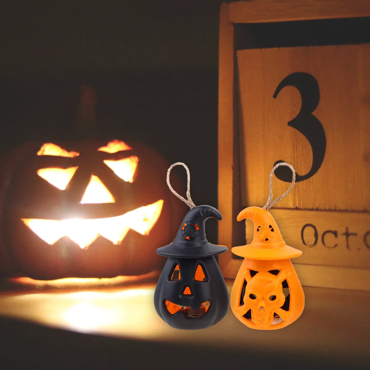 

2Pcs LED Candles Plastic All-Saints Day Ornament Pumpkin Lamp Halloween Accessories Long Lasting Safe Plastic decoration