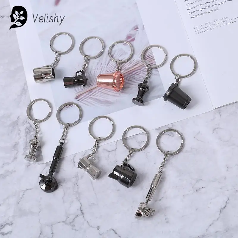 Creative Coffee Keychain Coffee Handle Keyring Portable Coffee Machine  Pitcher Keyring Portable Coffeeware Accessories Gift