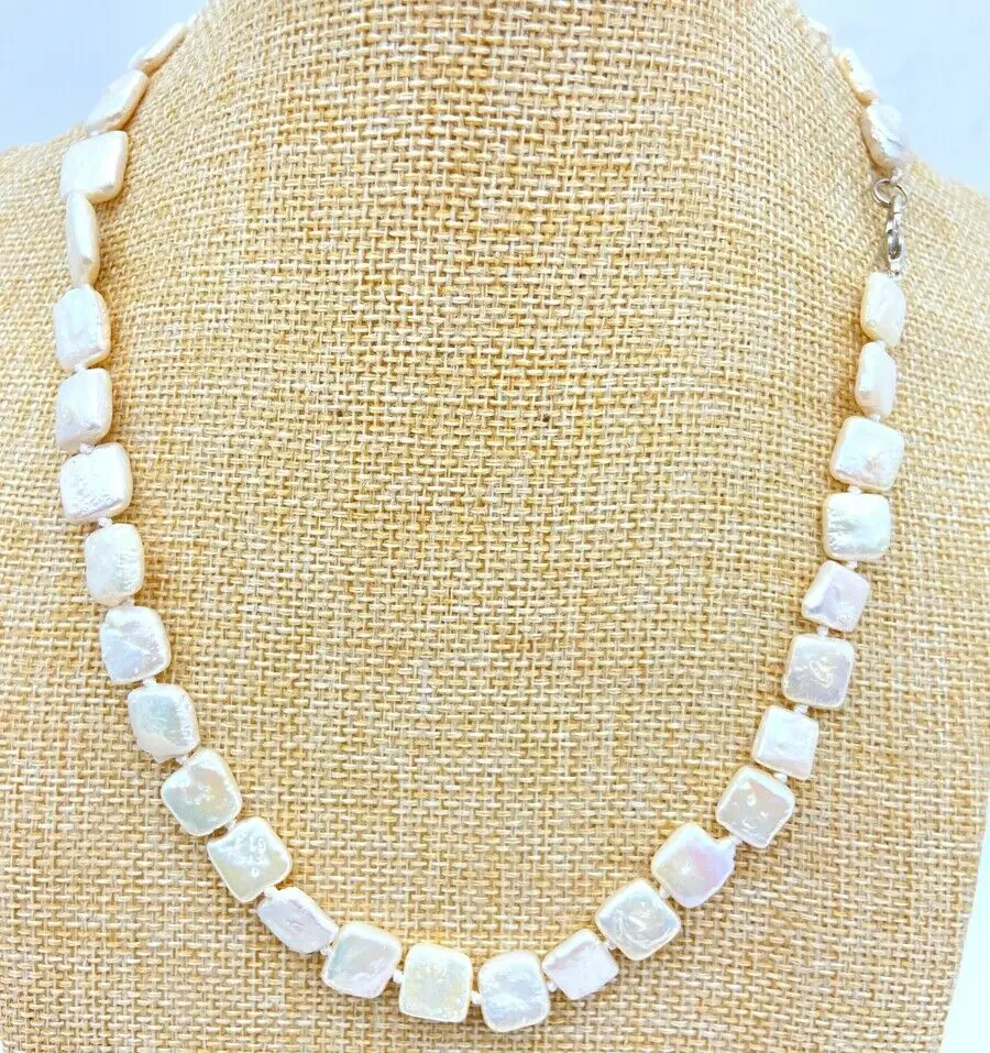 10x10mm Akoya white Square Freshwater Pearl Necklace 18”