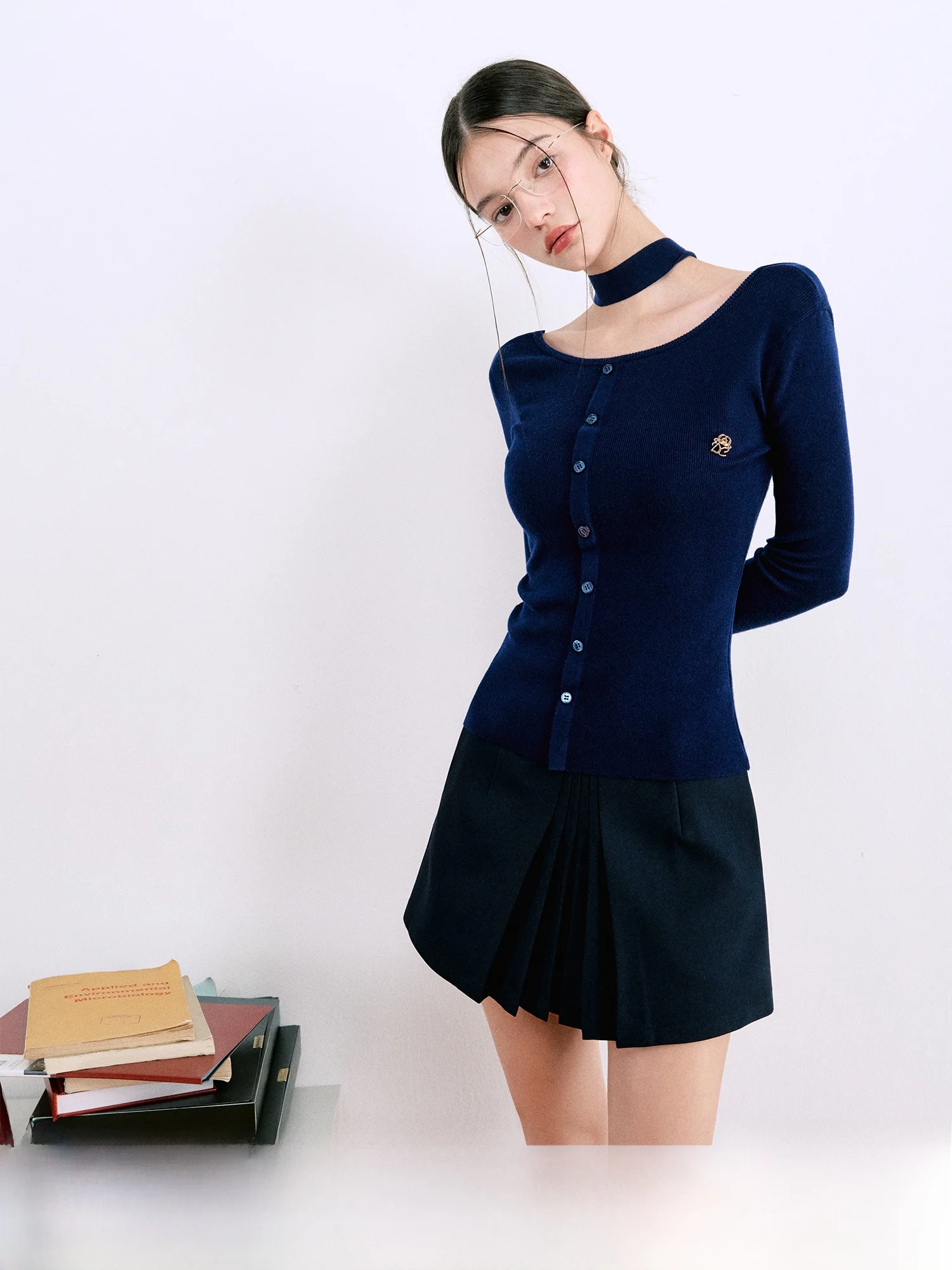 

LaluneDuCiel Gentle Knitted Base irt+ Scarf Women's Autumn Square Collar Pure Color Knitwear Slim Fit Long Sve T-irt