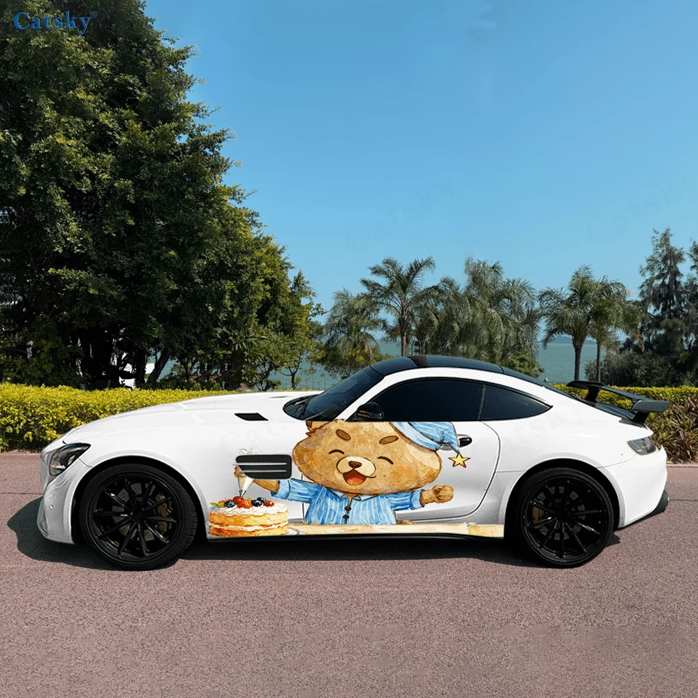 

Cute pajama teddy bear creative pattern stickers for car body and door side, fashionable stickers, two pieces of decoration suit