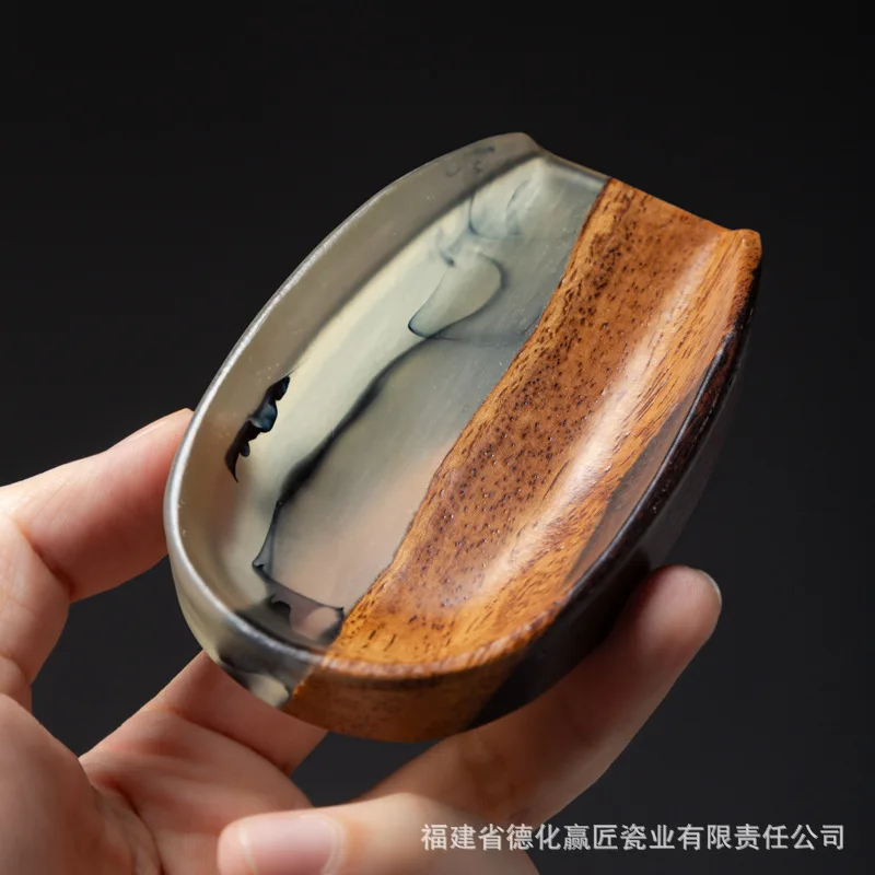 3Pcs North American Black Walnut Tea Set Solid Wood Tea Scoop Holder Kung Fu Tea Ceremony Accessory