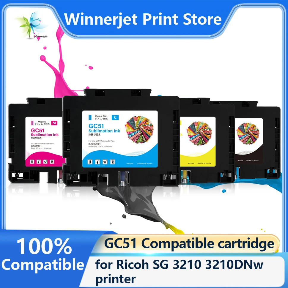 

GC51 BK/55ml CMY/45ml Compatible ink cartridge With Sublimation ink With one time use chip for Ricoh SG 3210 3210DNw printer