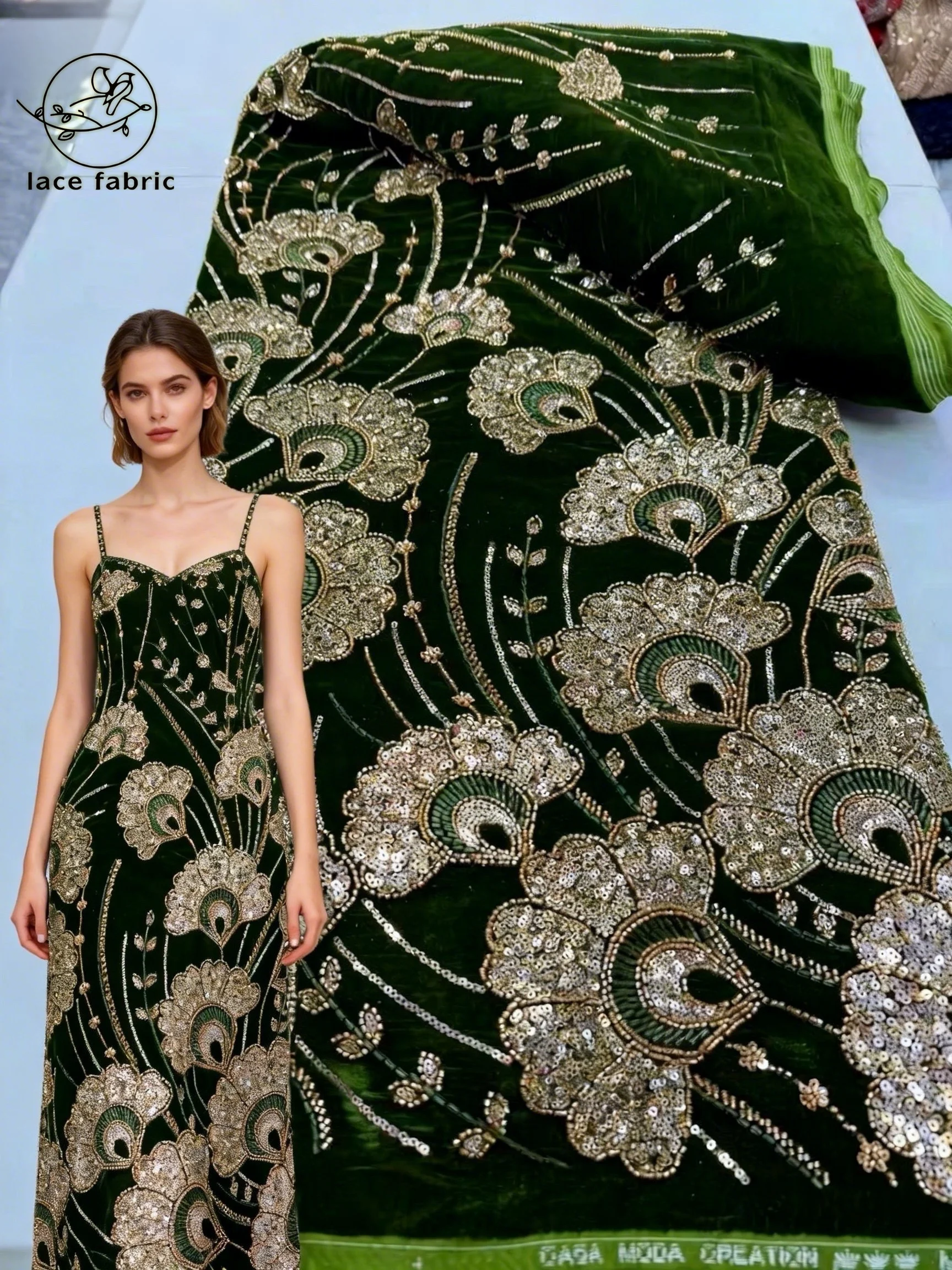 

Green Sequins Velvet Nigerian Wedding Lace Fabrics 2026 High Quality Beaded French Lace African for Dress Making Women Luxury