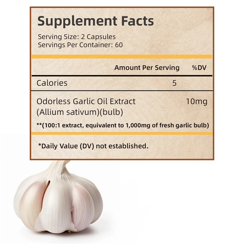 Odorless Garlic Capsules - for Immune, Skin and Heart Health Support, Antioxidant, Non-GMO, Gluten-free