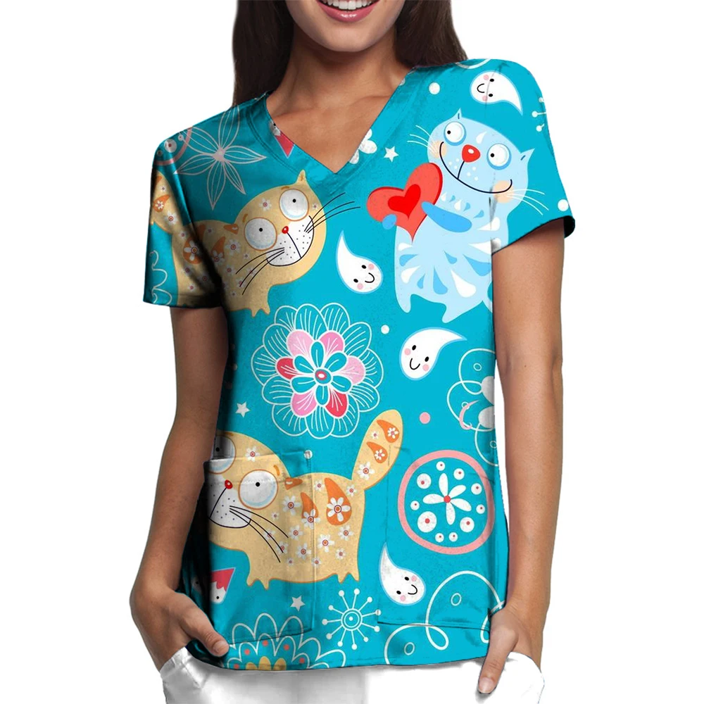 Stampa animalier uniformi mediche donna Accessori per infermiere Uniforme clinica Camicetta da lavoro per dentista veterinario spa Scrub Top 