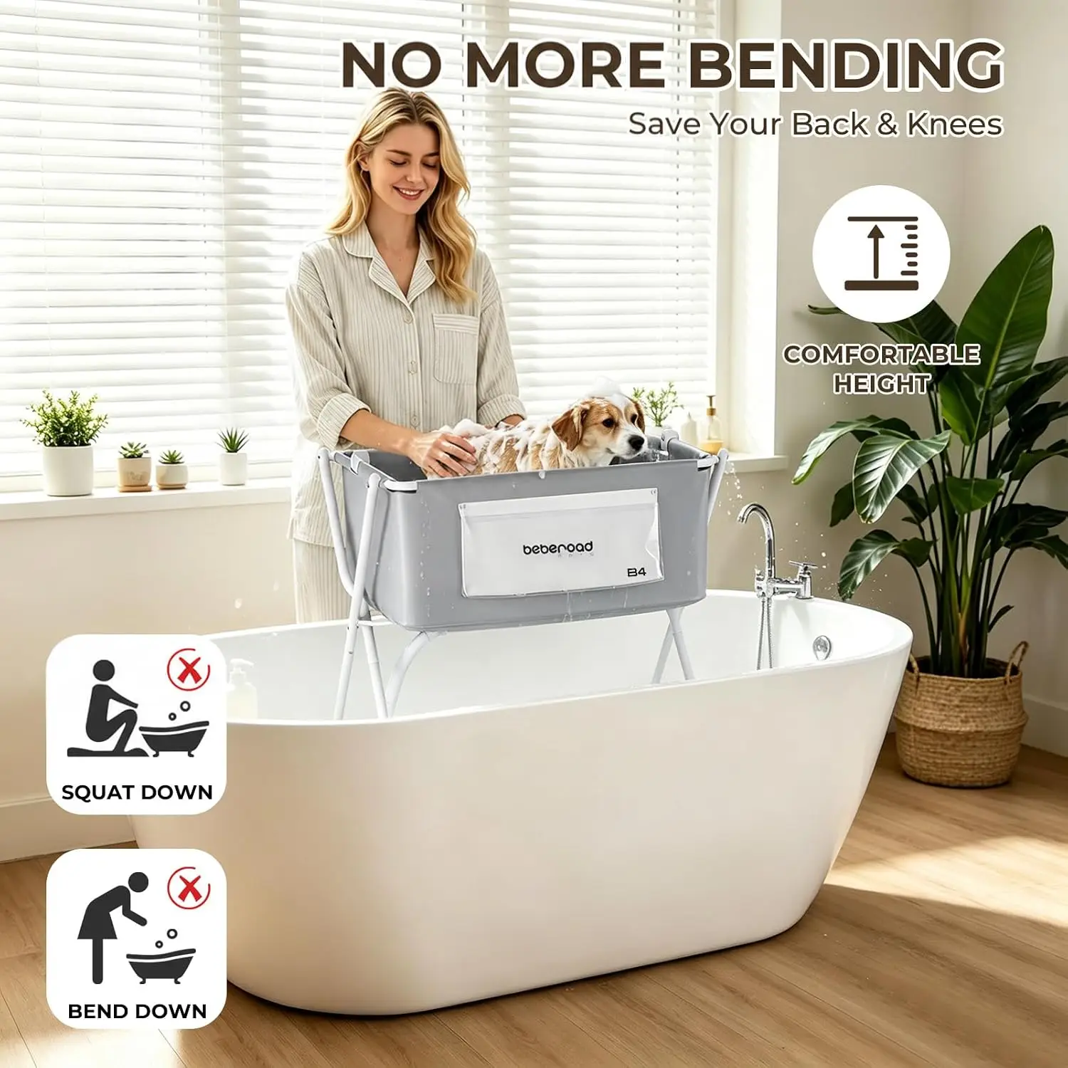 Dog Bathtub Dog Washing Station with Scrubber for Small Medium Dogs Cats, B4 Foldable Dog Tub for Bathing and Grooming