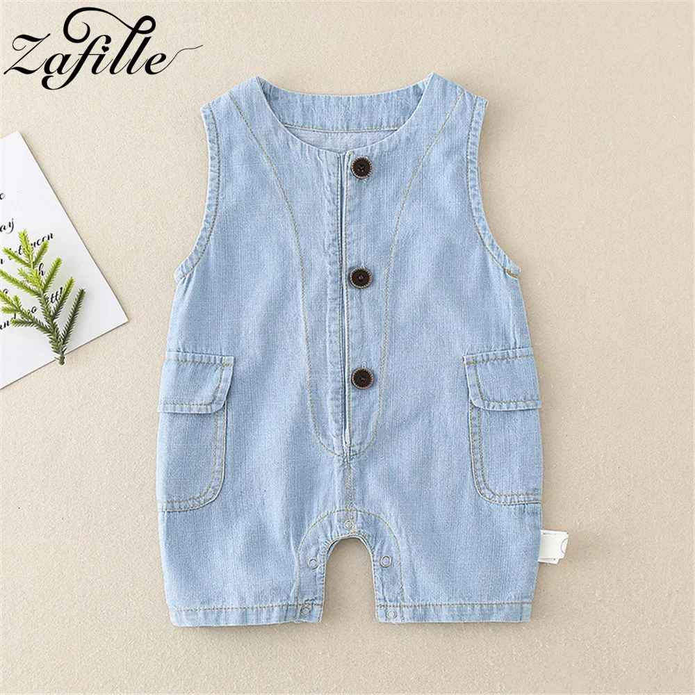 ZAFILLE Solid Baby Clothes Denim Overalls For Children Clothing Boy Jumpsuit Sleeveless Kids Toddler Costume Girls Infant Outfit