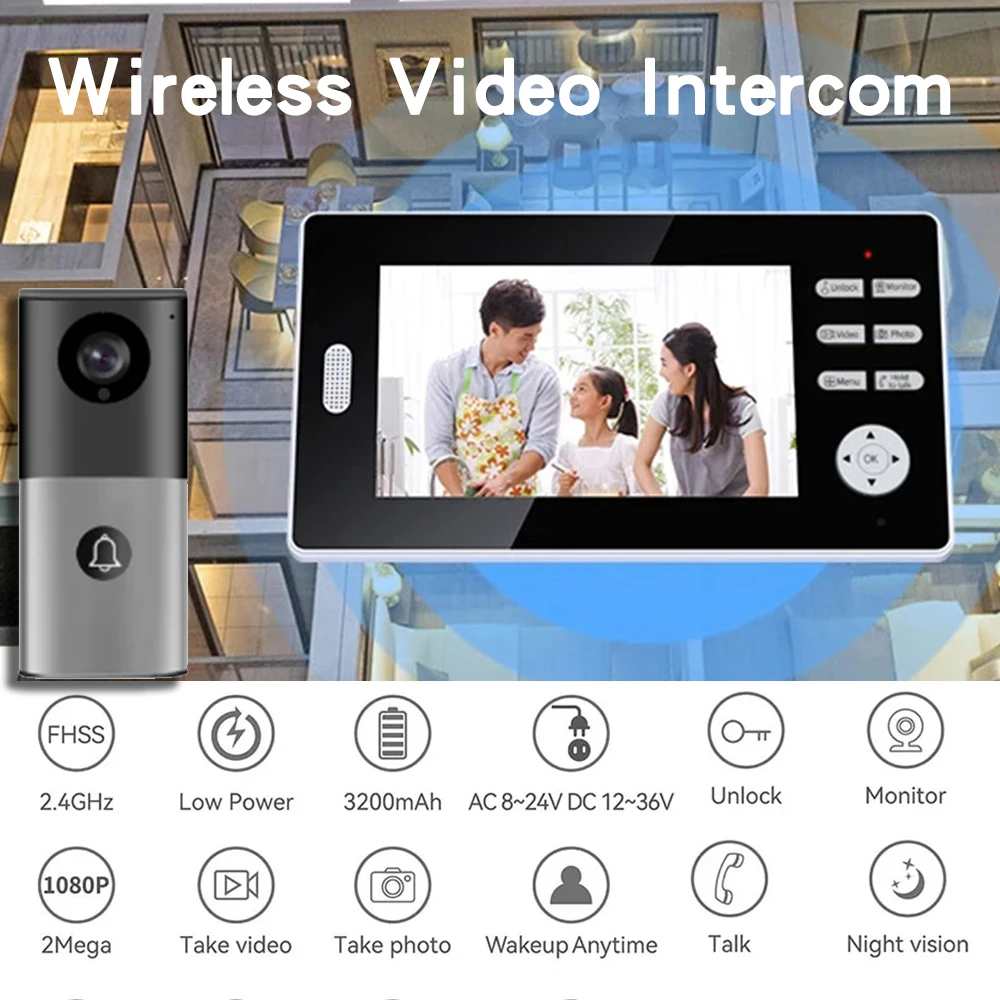 Wireless Video Intercom for Apartment 7-Inch Screen Door Phone with Camera HD Doorbell Home Security System Call Panel домофон