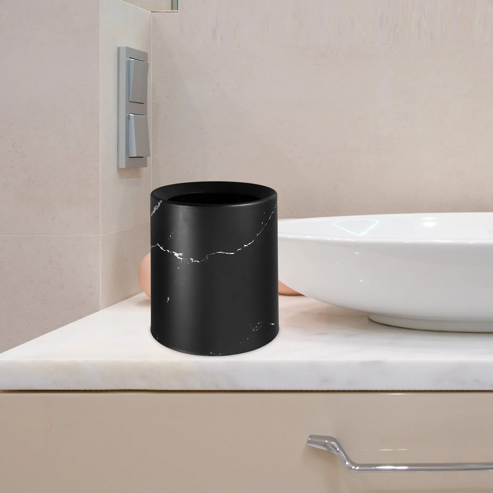 

Marble Trash Can Desktop Garbage Bin High Capacity Small Wastebasket Office Bathroom Home Rubbish Bin Easy Clean Compact Size