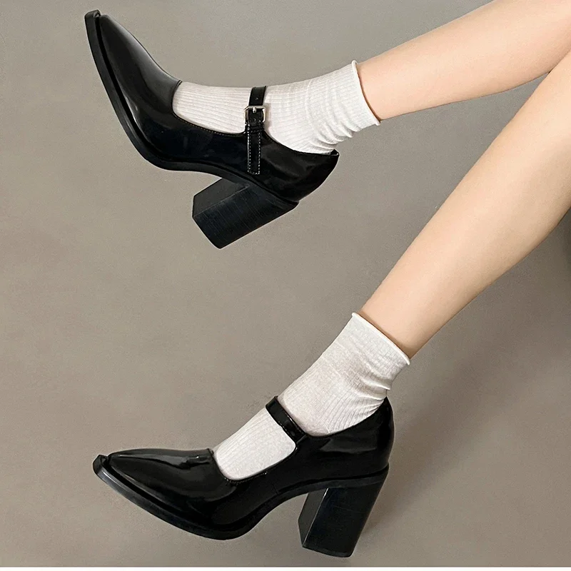 2024 Spring Pointed Toe Women Pumps Shoes Fashion Shallow Buckle Mary Jane Shoes Ladies Elegant High Heel Single Shoes