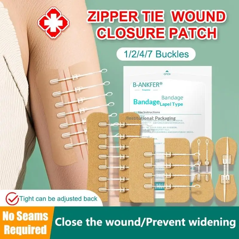 Zipper Tie Wound Closure Patch Sutureless Hemostatic Bandage for Immediate Stop Bleeding in Sports and Travel