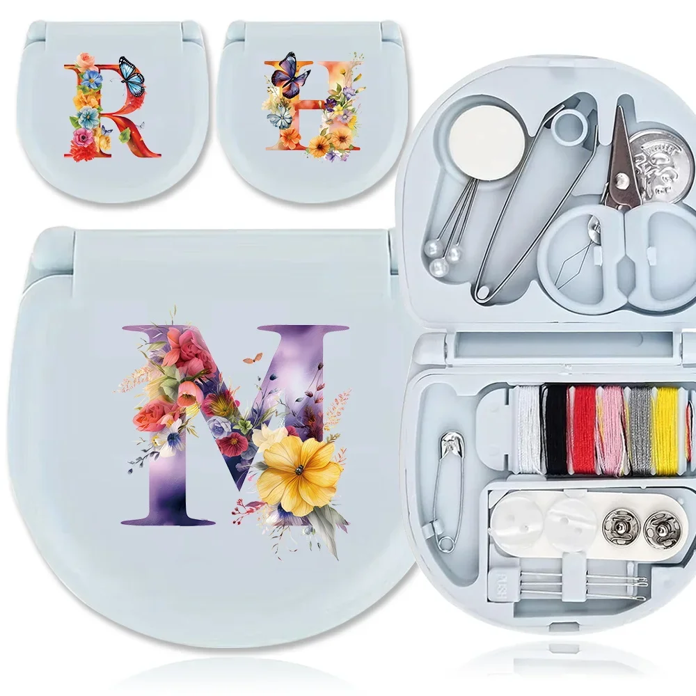 

Sewing Box Kit Portable Travel Needle Thread Case Set Scissors Organizer Bag DIY Apparel Craft Tool Butterfly Letter Pattern