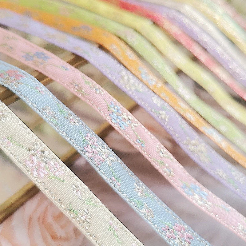 5 Yards 0.4 Inch 10MM Spring Color Series Floral Woven Jacquard Ribbon Dress decoration webbing DIY Bow Accessories