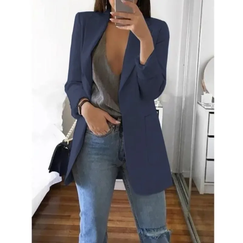 Elegant Fashionable Suit Jacket Large Size Women Blazer Clothing Slim Fit Cardigan Overcoat Solid Lapel Jacket Grace Outer Wear