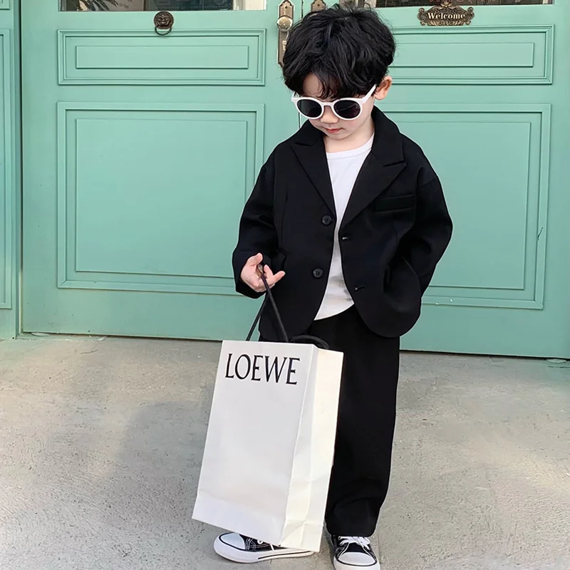 Boys Coat +Pants Kids Suits Tracksuit 2PCS/Set 2023 Khaki Spring Autumn Cotton Birthday Gift Children Clothing