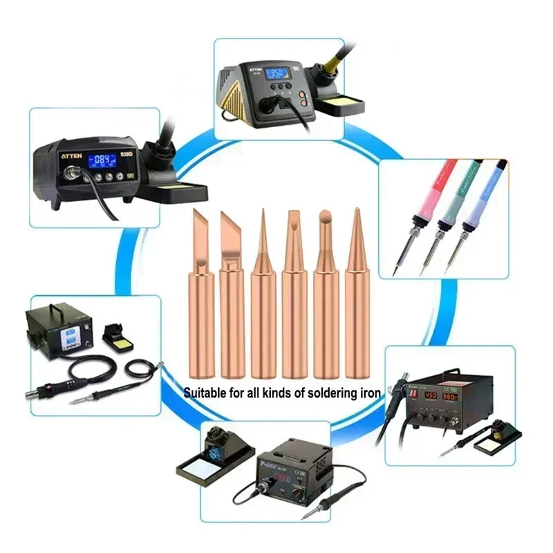 5PCS Copper Iron Tip I/B /K/2.4D/3C Set 900M-T Welding Tip Head Tools Inside Hot Bare Copper Electric Soldering Iron Tools image 5