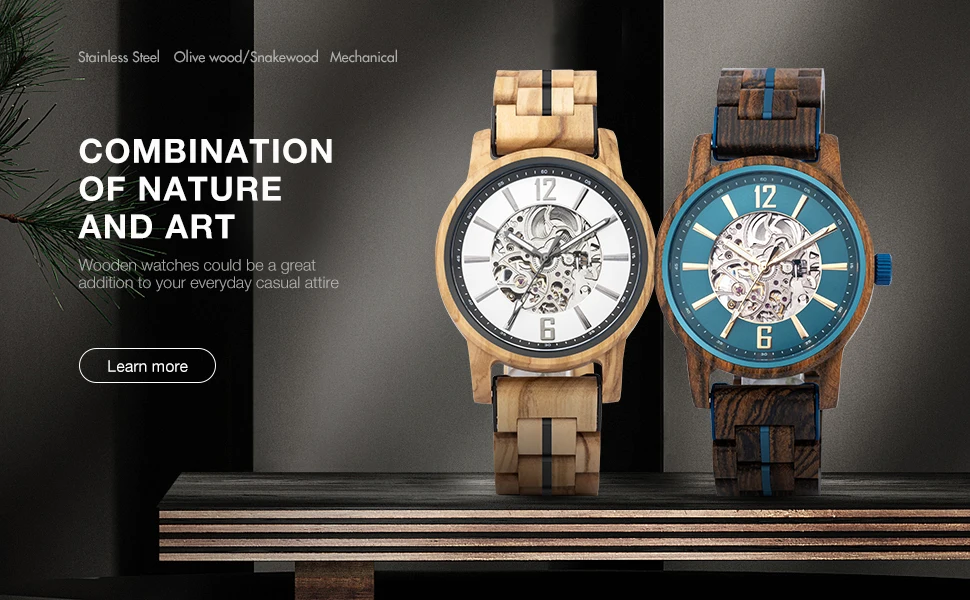 BOBO BIRD Wooden Automatic Mechanical Watch Men New Top Luxury Wristwatch Fashion Luminous Clock Great Gift Wood Box Custom Logo