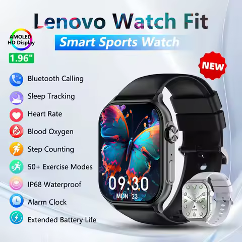 Lenovo Smart Watch Men Health Monitoring Heart Rate Bluetooth Call 1.96” HD AMOLED Waterproof IP68 Smartwatch For Android IOS