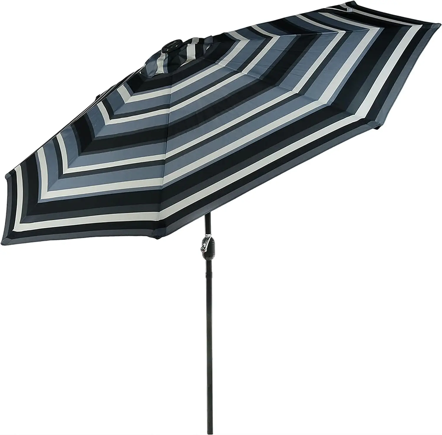 

Sunnydaze 9 Foot Outdoor Patio Umbrella with Solar Lights & Tilt/Crank, LED, Catalina Beach Stripe