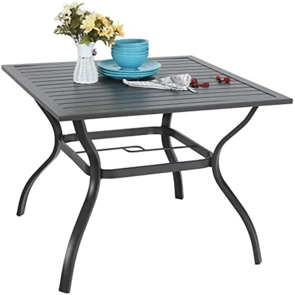 37 inch metal steel strip terrace table square backyard bistro table outdoor furniture garden table，black