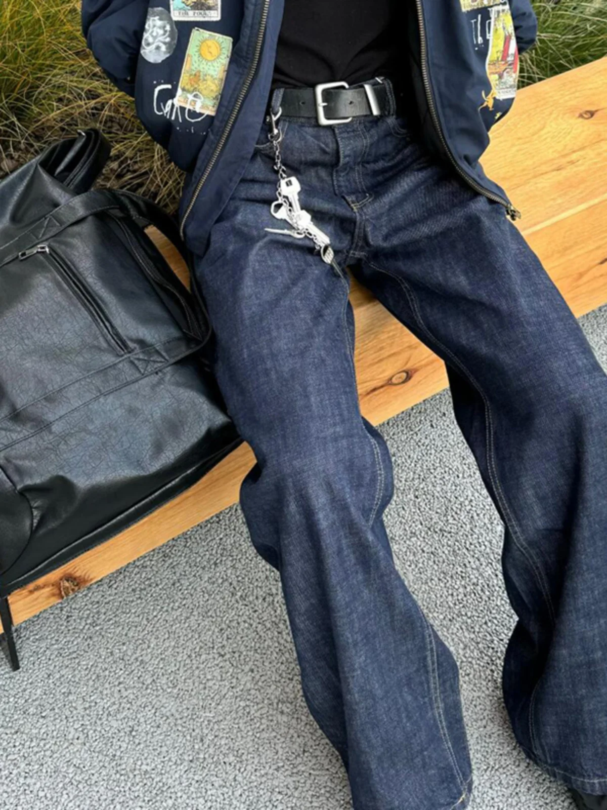 

Cleanfit Men's Straight Leg Denim Jeans Blue Vintage Wide Leg Pants Trendy Brand Knife Flared Long Trousers