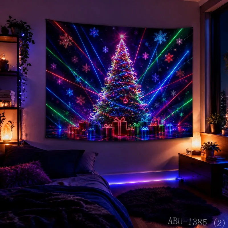 VIKAMA Christmas Tree Blacklight Tapestry Wall Hanging, Bright HD Print, Wall Art for Bedroom Dorm Party Game Room Bar Decor