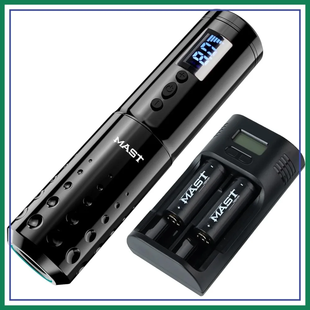 

Mast Lancer Tattoo Pen Machine Gun Cordless Rotary Tattoo Cartridges Pen with Replace Two Batteries Power Supply Custom Coreless Motor Powered by Mcore Great for Tattoo & Smp QP-015