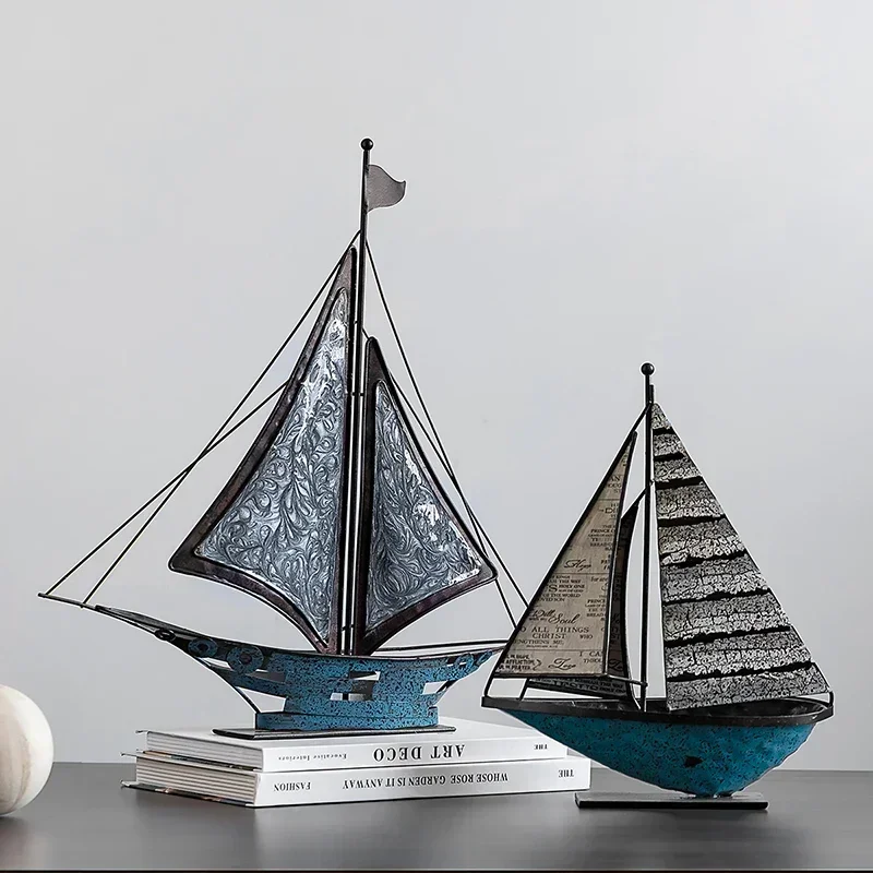 Nordic Vintage Decoration Crafts Sailboat Modern Iron Art Originality Decoration Craft Aesthetic Room Bedroom Decor Estatua FYFM