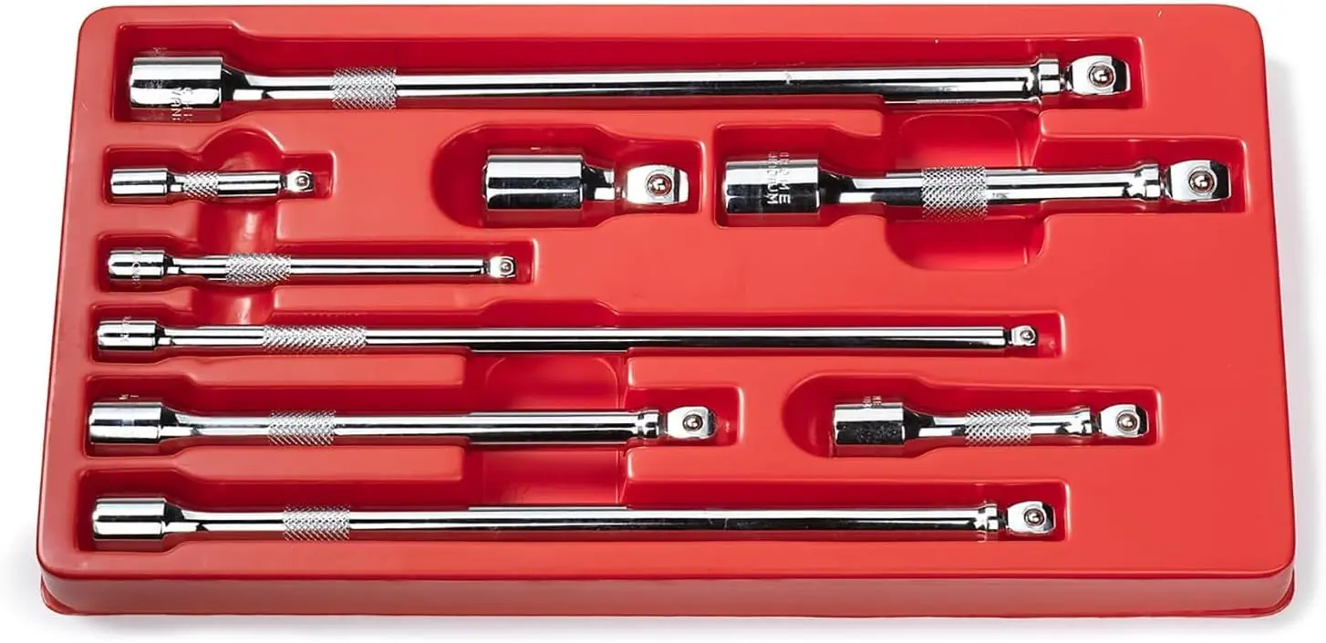 

Wobble Extension Bar Set 9 Piece 1/4" 3/8" 1/2" Drives Cr-V Steel 16° Angle for Tight Spots