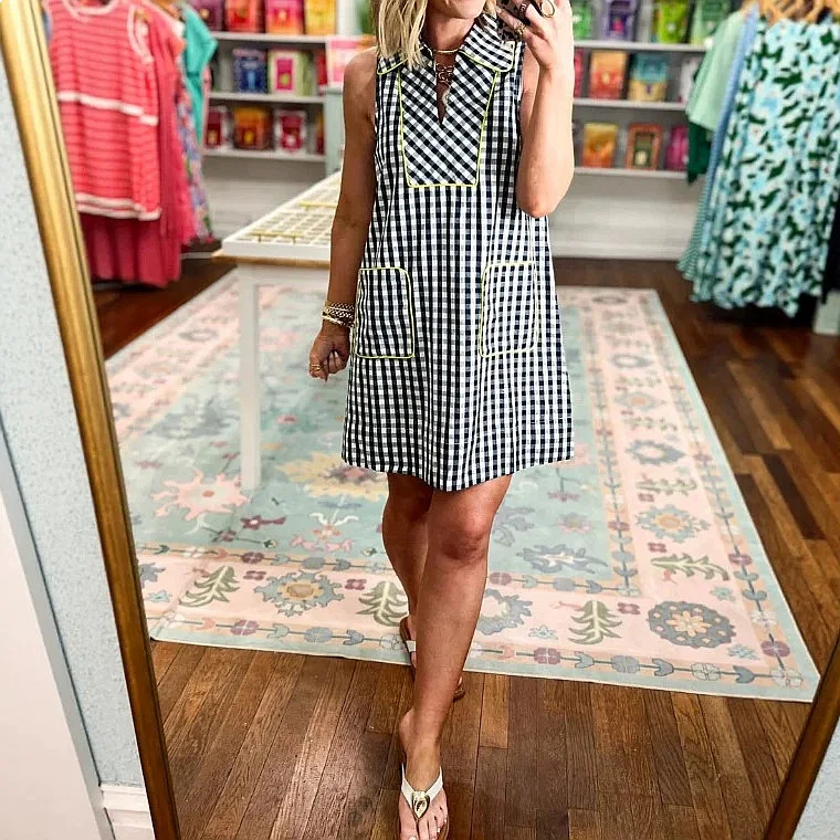 Plaid Color Block Pocket Dress Green Plaid Dresses Spring Summer