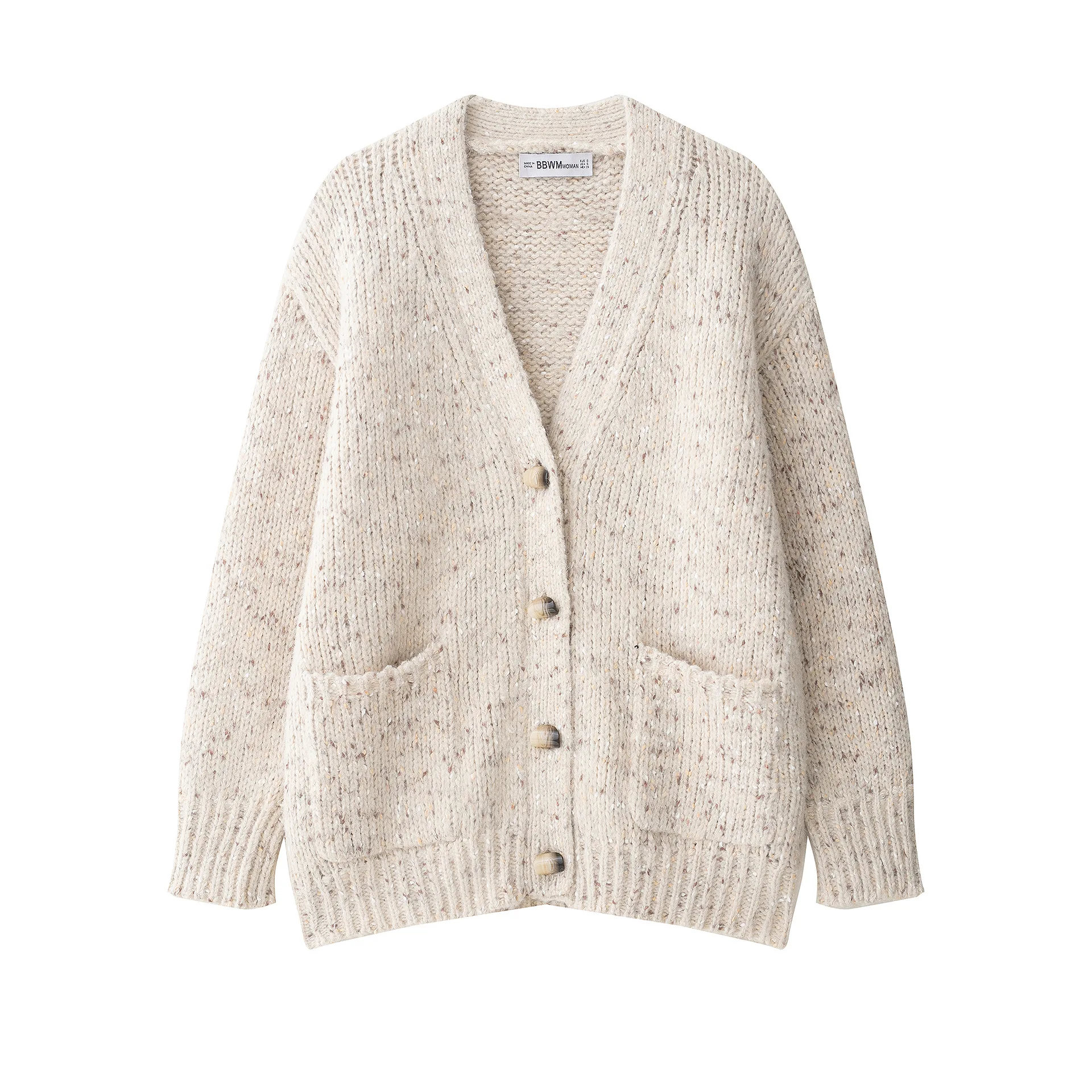 

Women's Retro V-Neck Knitted Cardigan Long Sleeve Loose Fit Fashion Autumn Top with Small round Dots Single Breasted Chic Coat