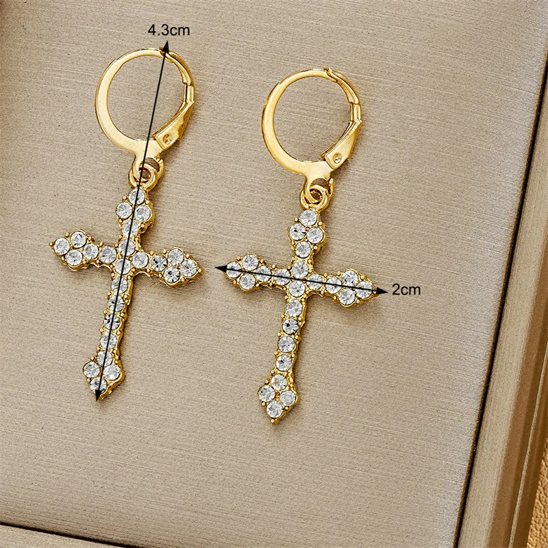 Pendientes con colgante de Cruz de circón de diamantes de imitación para mujer, pendientes de aro de gota de moda coreana, regalos de joyería para