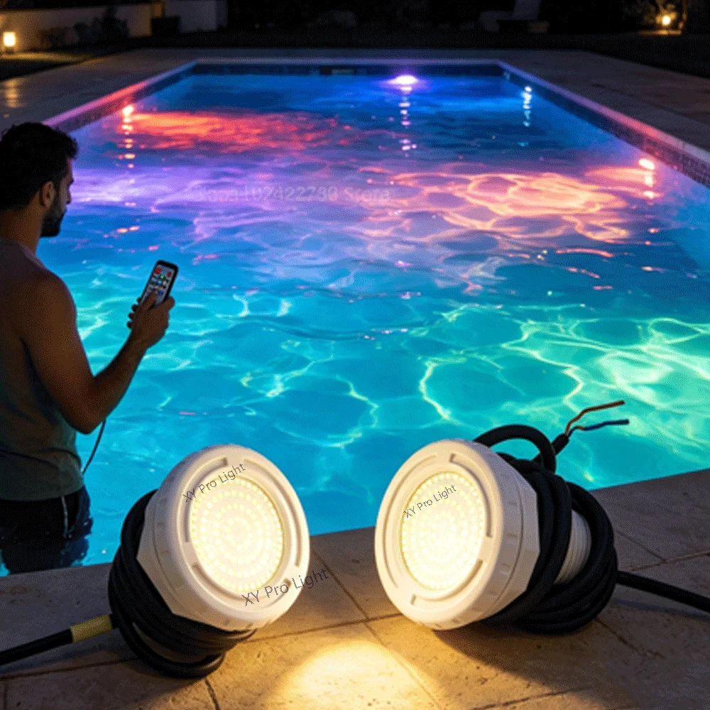15W Plastic Film Pool Lighting IP68 12V Underwater LED Spa Pool Lights Resin Filled Ponds Lamp,Suitable for Swimming Pond Boats