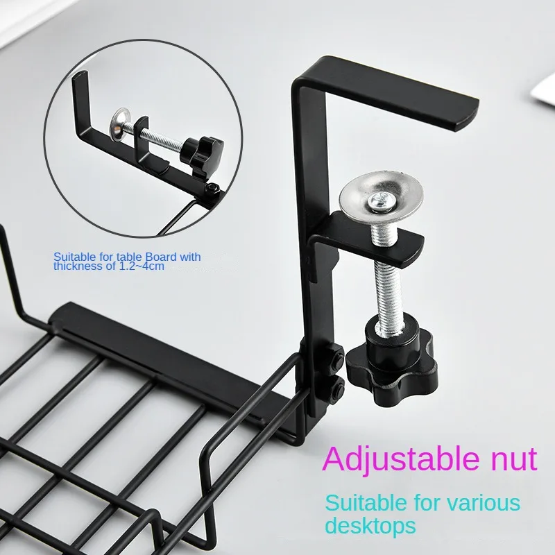 Under Desk Cable Tray – No Drill Clamp-on Metal Wire Organizer, Retractable Power Strip Holder for Computer Desk & Home Office