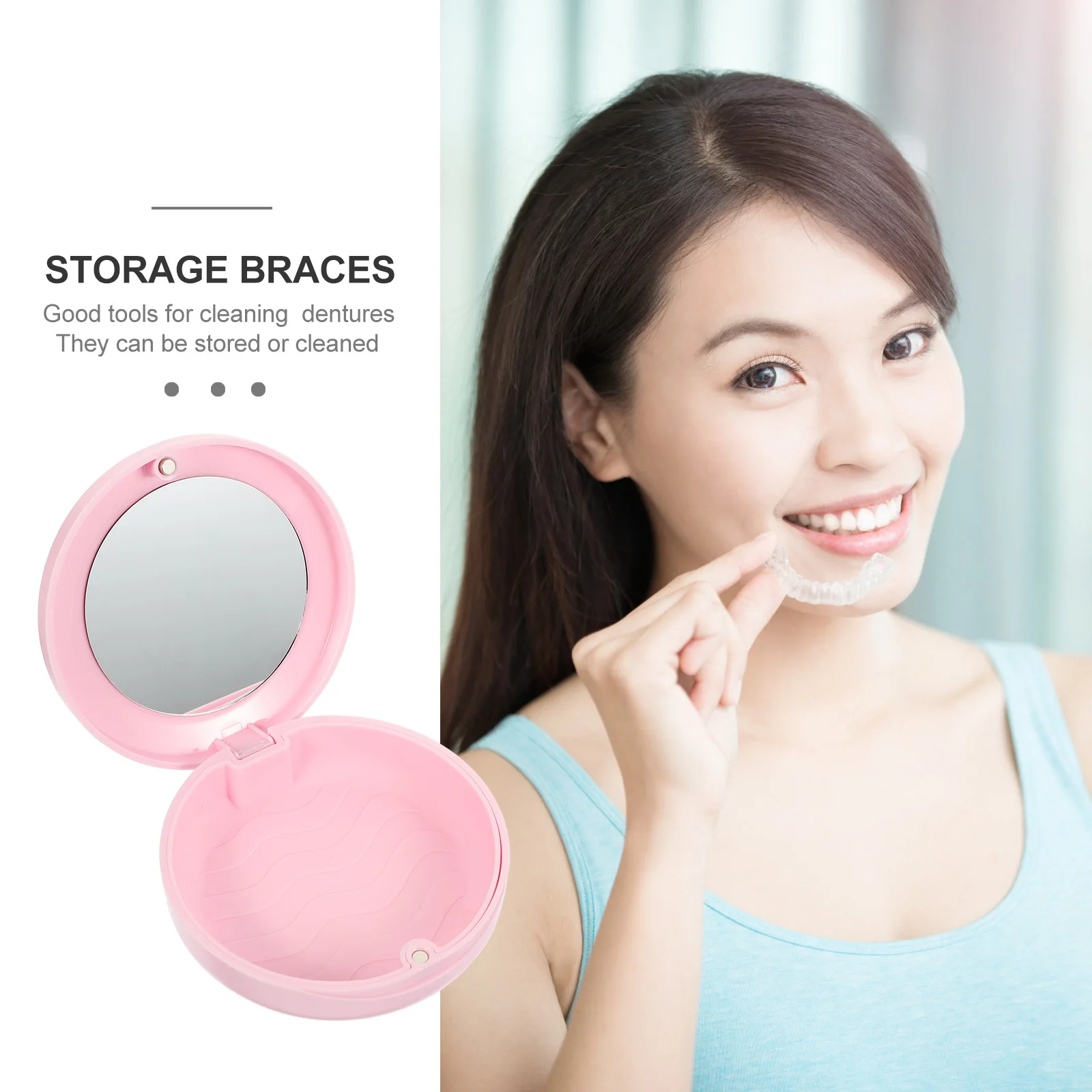 

Tooth Retainer Case Portable Orthodontic Box with Mirror Magnetic Closure Air Vent Design Compact Denture Storage for Travel