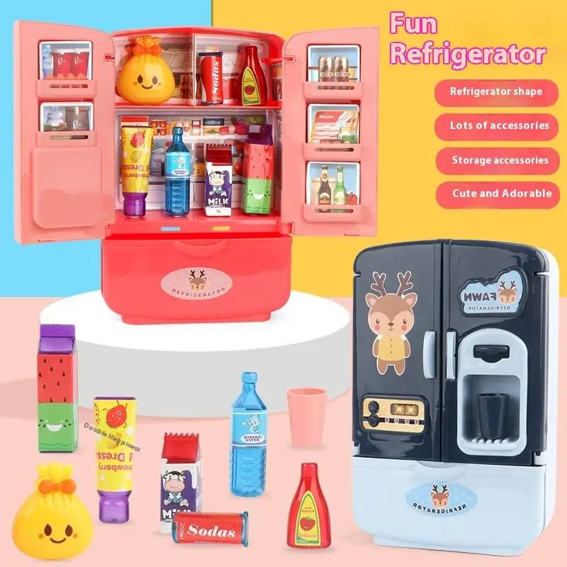 1 Set Simulation Fridge Kitchen Furniture Pretend Play Educational Toy Mini Double Door Refrigerator Home Accessories Gift