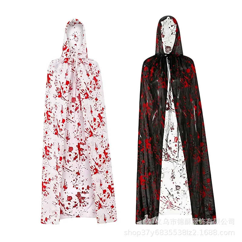 Halloween Horror Grim Reaper Cloak Bloodstained Hooded Cape Adult Children Vampire Costume for Haunted House Dungeon